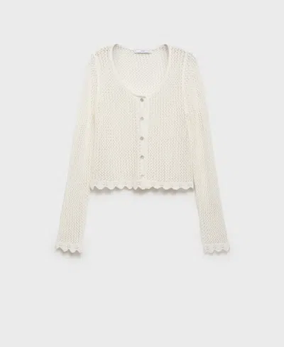 Mango Women's Crochet Buttoned Cardigan In White