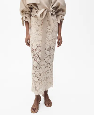Mango Women's Crochet Floral Midi Skirt In Ecru