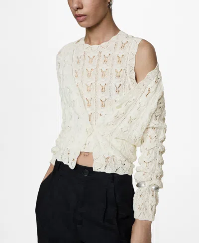 Mango Women's Crochet Knit Cardigan In Off White