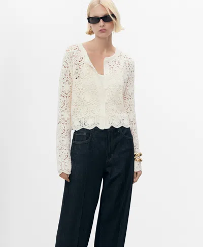Mango Women's Crochet Knitted Cardigan In Sand
