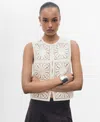 Mango Open Stitch Button Up Waistcoat In White