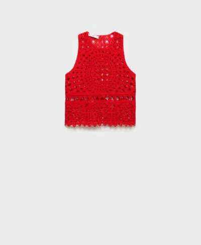 Mango Women's Crochet Knitted Top In Red