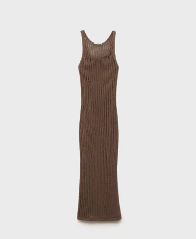 Mango Women's Crochet Long Dress In Brown