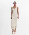 Mango Crochet Long Dress Ecru In Sand