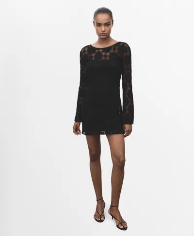 Mango Women's Crochet Short Dress In Black