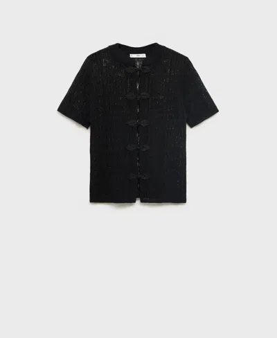 Mango Women's Crochet Toggle Button Cardigan In Black