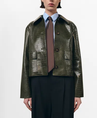 Mango Women's Crocodile-effect Faux Leather Jacket In Green