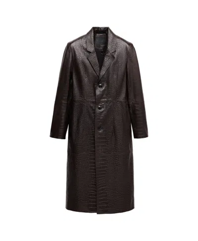 Mango Women's Croco-effect Leather Long Coat In Brown