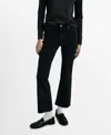 Mango Raw Hem Crop Flare Jeans In Black Denim
