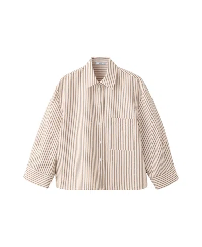 Mango Women's Crop Striped Shirt In Brown
