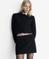 Mango Tweed Crop Jacket In Black