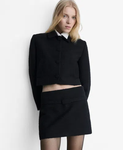 Mango Tweed Crop Jacket In Black
