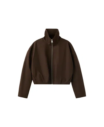 Mango Women's Cropped Funnel-neck Oversized Jacket In Chocolate