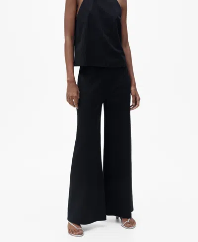 Mango Wide Leg Crop Pants In Black