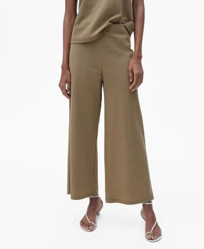 Mango Wide Leg Crop Pants In Khaki