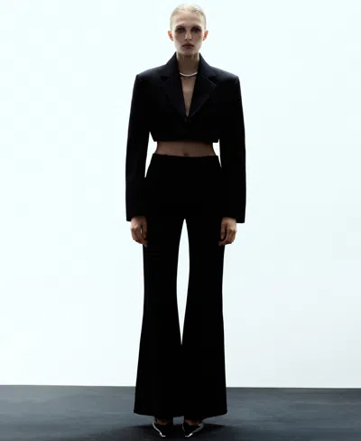 Mango Blazer De Costume Laine Crop Noir - Femme - Xl -  In Black