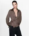 Mango Women's Cross-over Satin Blouse In Brown