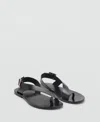 Mango Leather Sandals With Cross Strap Black In Black