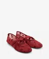 Mango Ballerina Flats With Cross Straps With Embroidered Flowers Red In Red