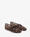 Mango Ballerina Flats With Cross Straps With Embroidered Flowers Brown In Brown
