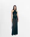 Mango Long Semi-transparent Dress With Crossed Neckline Black In Green