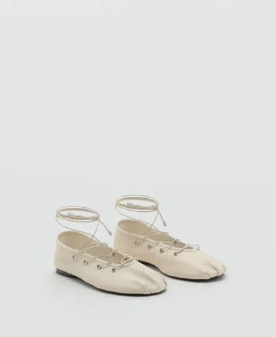 MANGO WOMEN'S CROSSED STRAPS LEATHER BALLET FLATS