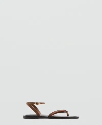 Mango Women's Crossed Straps Leather Sandals In Brown