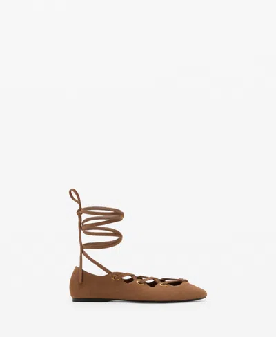 Mango Women's Crossed Straps Suede Ballet Flats In Sand