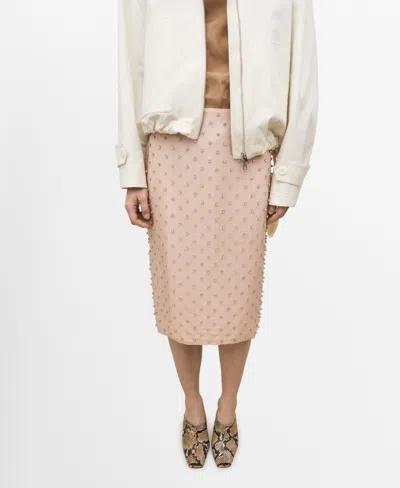 Mango Women's Crystal Appliques Detail Midi Skirt In Pastel Pink