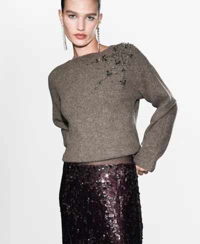 Mango Women's Crystal Detail Sweatshirt In Brown