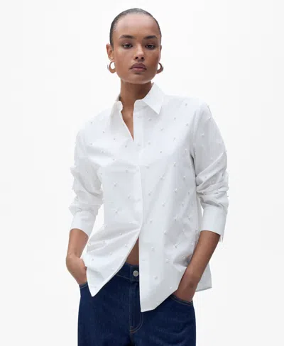 Mango Women's Cultivated Pearl Detail Cotton Shirt In White