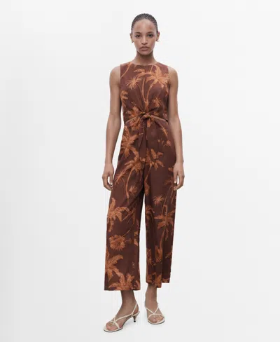 Mango Women's Cut Out Knot Detail Lyocell Jumpsuit In Brown