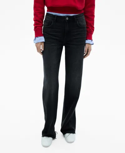 Mango Women's Danila Medium-rise Wide Leg Jeans In Black Denim