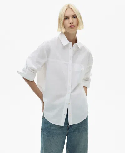 Mango Women's Decorative Button Cotton Shirt In White