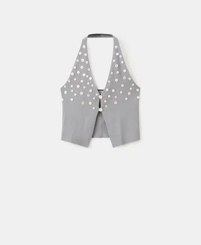 Mango Women's Decorative Buttons Fitted Top In Gray