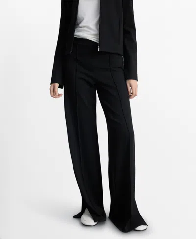 Mango Women's Decorative Seams Wide Leg Pants In Black