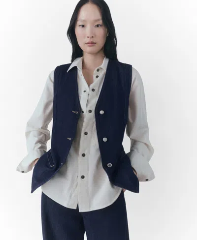 Mango Women's Decorative Stitching Denim Vest In Open Blue