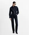 Mango Belted Long Sleeve Jumpsuit In Open Blue