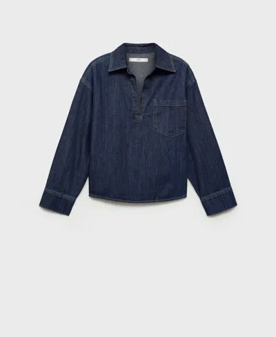 Mango Women's Denim Cotton Shirt In Dark Blue