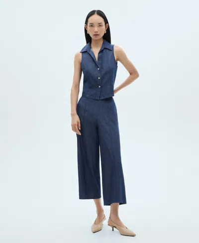 Mango Women's Denim Effect Culotte Pant In Dark Blue