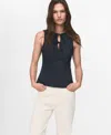 Mango Tie Front Sleeveless Top In Blue