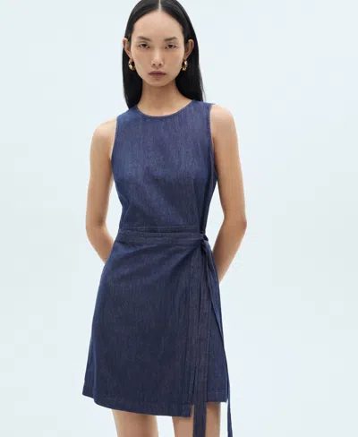 Mango Women's Denim Wrap Dress In Dark Blue