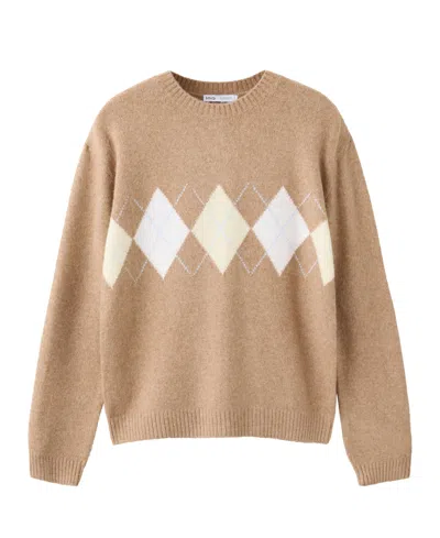 Mango Women's Diamond-pattern Long-sleeve Crewneck Sweater In Medium Brown