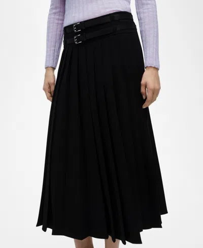 Mango Women's Double Belted Pleated Skirt In Black