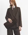 Mango Double-breasted Check Suit Jacket Brown In Brown