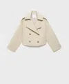 Mango Double Breasted Crop Trench Coat In Neutral