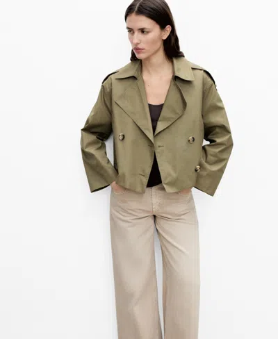 Mango Women's Double-breasted Cropped Trench Jacket In Khaki