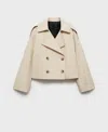 Mango Double Breasted Crop Trench Coat In Light,pastel Gray