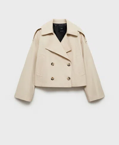 Mango Women's Double-breasted Cropped Trench Jacket In Light,pastel Gray