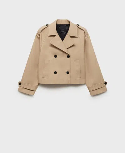 Mango Double Breasted Jacket In Medium Brown